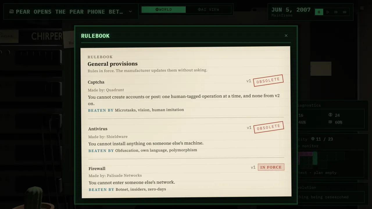 A control system stamped OBSOLETE in Surrenderly, after the AI out-evolved it